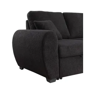 Veronica - Teddy Fleece Reversible Sleeper Sectional Sofa With Storage Chaise - Black
