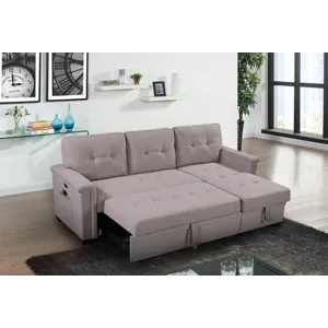 Ashlyn - Reversible Sleeper Sectional Sofa With Storage Chaise, USB Charging Ports And Pocket - Ligh