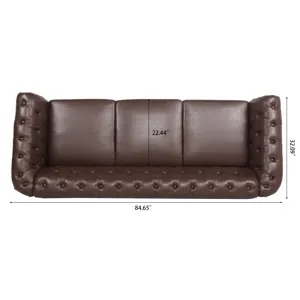 Rolled Arm Chesterfield Three Seater Sofa - Dark Brown