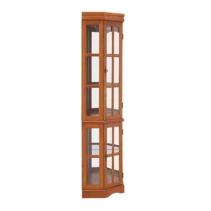 Corner Curio Cabinet With 5 Shelves And Lighting System (E26 Light Bulb Not Included) - Oak