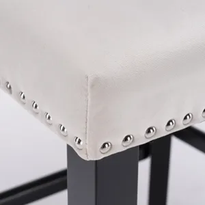 Contemporary Velvet Upholstered Wing-Back Barstools With Button Tufted Decoration And Wooden Legs, A
