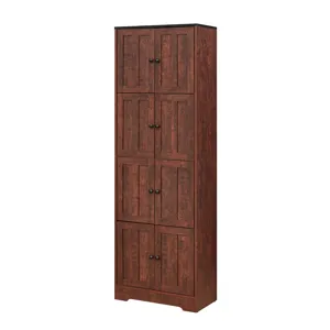 Tall Storage Cabinet With 8 Doors And 4 Shelves, Wall Storage Cabinet For Living Room, Kitchen, Offi
