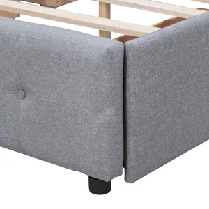 Queen Size Upholstered Platform Bed With Classic Headboard And 4 Drawers, No Box Spring Needed - Lig