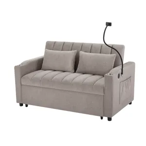 Convertible Sofa Bed Loveseat Sofa With Three USB Ports, Two Side Pockets, Two Cup Holders And 360° 