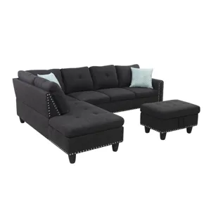 Alger - 98" Wide Left Hand Facing Sofa & Chaise With Ottoman - Charcoal Grey