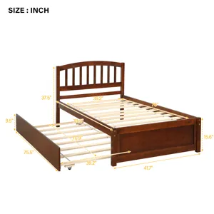 Twin Size Platform Bed Wood Bed Frame With Trundle Walnut