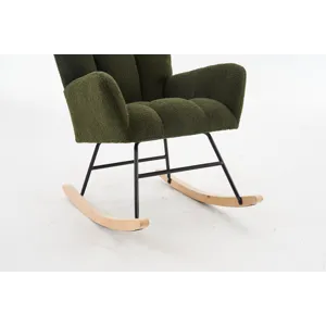 37.7\" Rocking Chair Nursery, Solid Wood Legs Reading Chair With Teddy Fabric Upholstered, Nap Armch