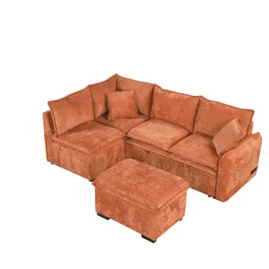 Convertible Sofa Bed Sectional Sofa Sleeper L-Shaped Sofa With A Storage Ottoman, Two Pillows, Two P