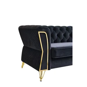 Modern Tufted Velvet Sofa For Living Room - Black
