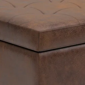 Shay - Mid Century Small Coffee Table Storage Ottoman - Distressed Chestnut Brown