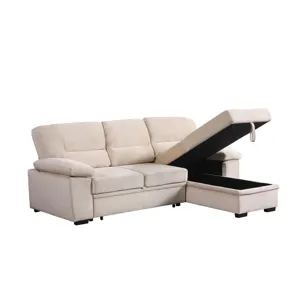 Kipling - Velvet Fabric Reversible Sleeper Sectional Sofa Chaise - Beige