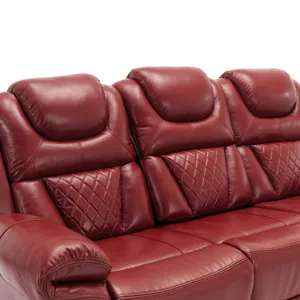 Home Theater Seating Manual Recliner Chair With Center Console And Led Light Strip For Living Room -