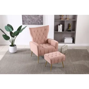 Modern Accent Chair With Ottoman, Comfy Armchair For Living Room, Bedroom, Apartment, Office - Pink