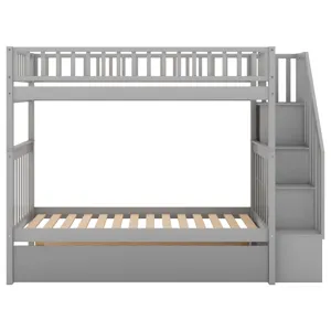 Twin Over Twin Bunk Bed With Trundle And Storage - Gray
