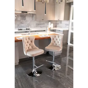 Swivel Velvet Barstools Adjusatble Seat Height From 25-33\", Modern Upholstered Chrome Base Bar Stoo