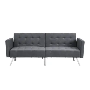 Futon Sofa Bed Convertible Folding Lounge Couch, Armrests - Dark Gray