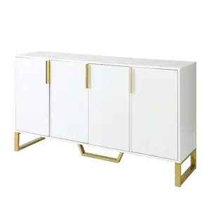 Modern Sideboard With Four Doors, Metal Handles & Legs And Adjustable Shelves Kitchen Cabinet - Whit