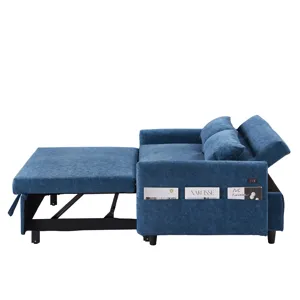 Pull Out Sleep Sofa Bed Loveseats Sofa Couch With Adjsutable Backrest, Storage Pockets, 2 Soft Pillo