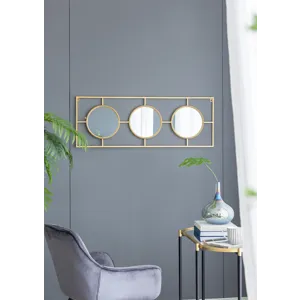 3 Mirror Piece Wall Mirror Rectangular Frame, Home Wall Decor For Bedroom Living Room - Gold