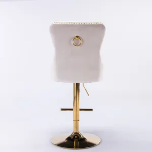 Thick Golden Swivel Velvet Barstools Adjusatble Seat Height From 27-35\", Modern Upholstered Bar Sto