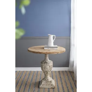 Antique Round Wood Table - Antique White / Gray