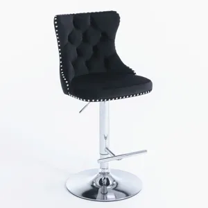 Swivel Velvet Barstools Adjusatble Seat Height From 25-33\", Modern Upholstered Chrome Base Bar Stoo