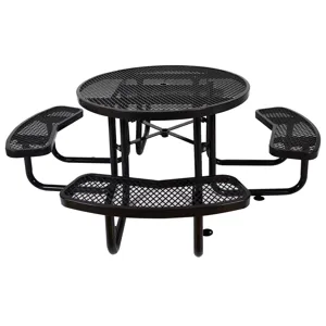 Round Outdoor Steel Picnic Table, With Umbrella Pole - Black