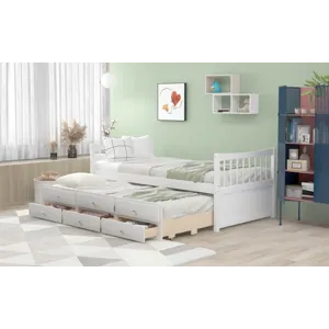 Twin Size Daybed With Trundle And Drawers - White