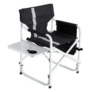 Padded Folding Outdoor Chair With Side Table And Storage Pockets, Lightweight Oversized Directors Ch