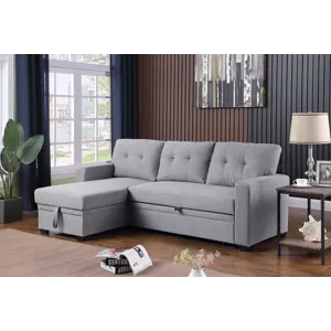 Upholstered Pull Out Sectional Sofa With Chaise - Light Gray