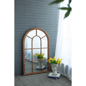 Large Arched Accent Mirror With Frame With Decorative Window Look Classic Architecture Style Solid F