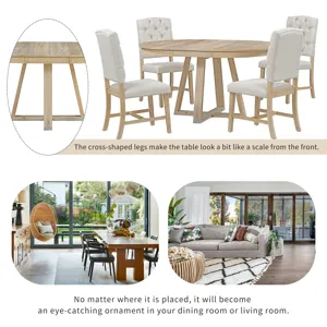 5 Piece Retro Functional Dining Set, Round Table With Leaf And 4 Upholstered Chairs For Dining Room 