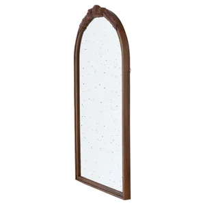 Elos Hand Carved Rose Antique Mirror Frame, Wood Arch Mirror Wall Decor For Living Room, Bathroom, E