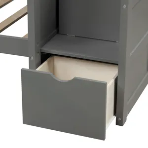 Twin Over Full / Twin Bunk Bed, Convertible Bottom Bed, Storage Shelves And Drawers - Gray