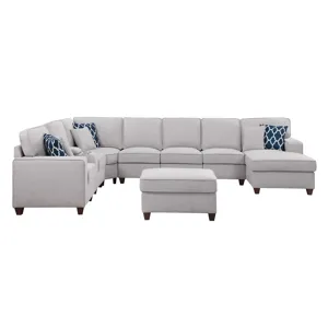 Eric - 9 Piece Upholstered Sectional With Ottoman - Light Gray