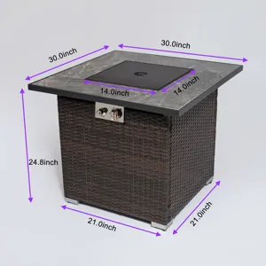 30\" Outdoor Fire Table Propane Gas Fire Pit Table With Lid Gas Fire Pit Table With Glass Rocks And 