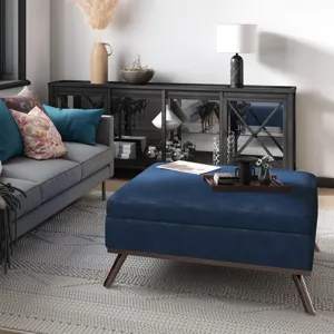 Owen - Square Coffee Table Storage Ottoman - Distressed Dark Blue