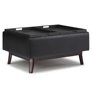 Owen - Tray Top Small Coffee Table Storage Ottoman - Distressed Black