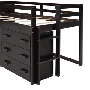 Twin Size Loft Bed With Cabinet And Shelf - Espresso