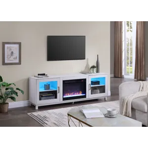 Summit - TV Stand Console With Fireplace - White Walnut Finish