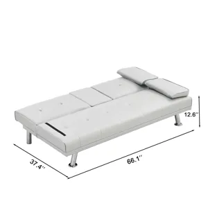 Futon Sofa Bed With Armrest Two Holders - White