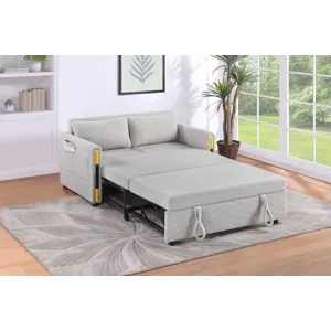 Percy - Teddy Velvet Sleeper Loveseat With Dual-Pull Sleeper Design - Beige