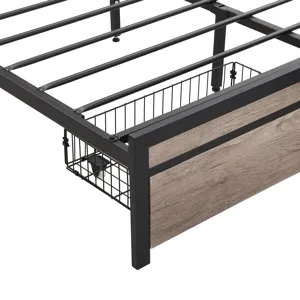Queen Size Metal Platform Bed Frame With Upholsteryolstery Storage Function Headboard And USB Liner 