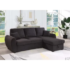 Veronica - Teddy Fleece Reversible Sleeper Sectional Sofa With Storage Chaise - Black