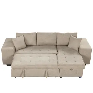 Modern L-Shape 3 Seat Reversible Sectional Couch, Pull Out Sleeper Sofa With Storage Chaise And 2 St