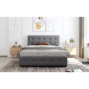 Queen Size Upholstered Platform Bed With Classic Headboard And 4 Drawers, No Box Spring Needed - Lig