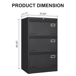 Filing Cabinet Lateral File Cabinet 3 Drawer, Blcak Locking Metal File Cabinets Three Drawer, Office