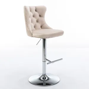 Swivel Velvet Barstools Adjusatble Seat Height From 25-33\", Modern Upholstered Chrome Base Bar Stoo