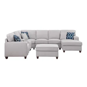 Tina - 8 Piece Upholstered Sectional With Ottoman - Light Gray