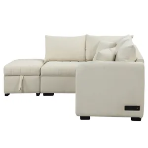 L-Shaped Sectional Pull Out Sofa Bed Sleeper Sofa With Two USB Ports, Two Power Sockets And A Movabl